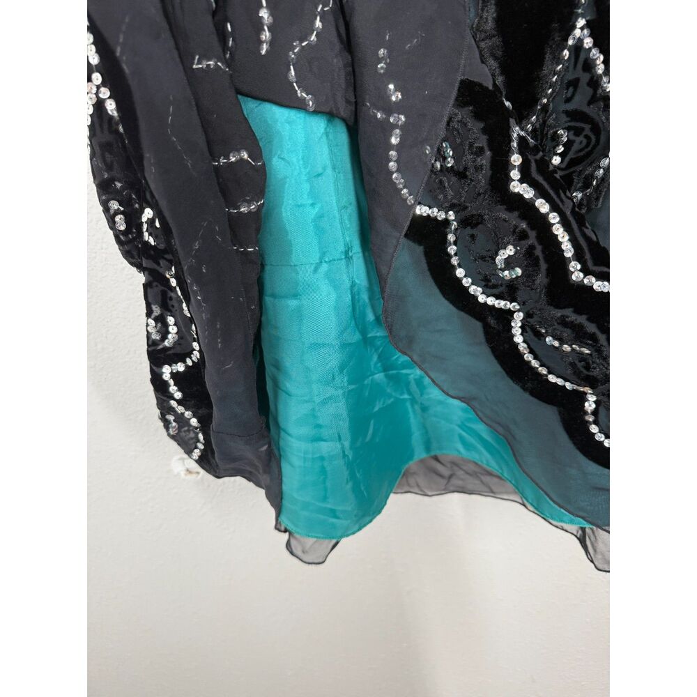 Vtg Black Velvet Burnout Whimsigoth Maxi Skirt 8 Sequin Witchy Goth Fairy Grunge - Picture 3 of 9